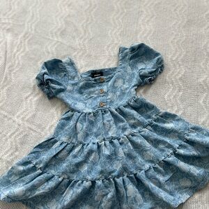 Picapino Girls Puffy Sleeve Floral  Adorable Blue Button-Up Kids Dress Size 3T